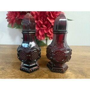 Avon Cape Cod Ruby Red Salt Pepper Shakers Vintage Glass Set Pressed Glass